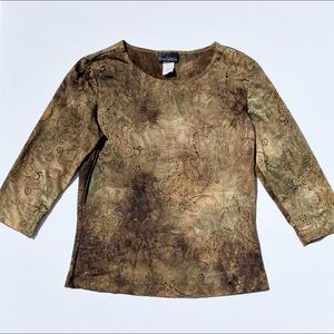 Vintage 90s Brittany Black paisley 3/4  Long Sleeve Top Womens Medium Fairycore